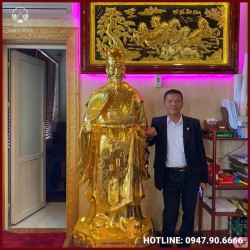 Tượng Khổng Minh bằng đồng thếp vàng 9999 cao 1m7