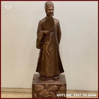 Tượng Khổng Minh bằng đồng đỏ hun giả cổ cao 70cm
