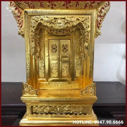 Khám thờ bằng đồng vàng hoa văn cổ kính cao 68cm