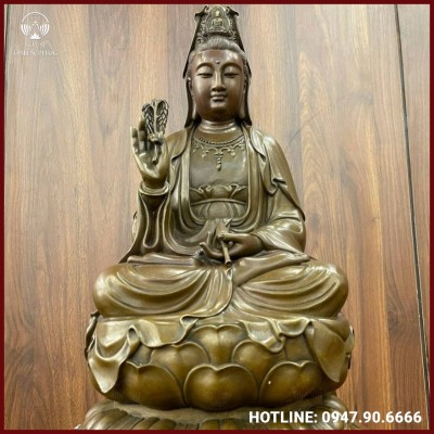 Tượng Phật Quan Âm bằng đồng vàng hun giả cổ