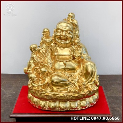 Tượng Phật Di Lặc và 5 em bé bằng đồng dát vàng 9999