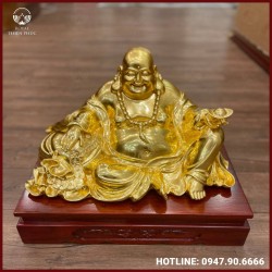  Tượng Di Lặc bằng đồng ngồi dát vàng cao 24cm