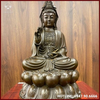 Tượng Quan Thế Âm Bồ Tát ngồi thiền đồng vàng giả cổ