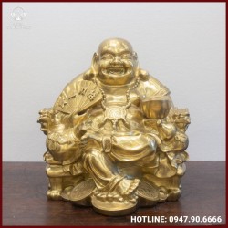 Tượng Phật Di Lặc cầm quạt như ý bằng đồng catut