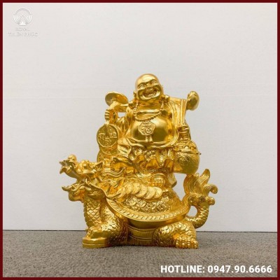  Tượng Phật Di Lặc cưỡi long quy bằng đồng dát vàng 9999 cao 45cm