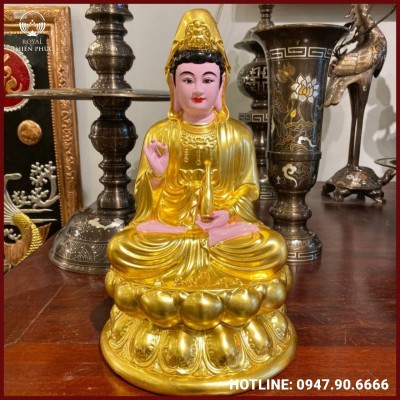 Tượng Phật Quan Âm bằng đồng đỏ dát vàng