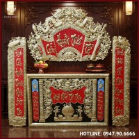 Bộ cuốn thư câu đối đồng vàng nền đỏ cao cấp