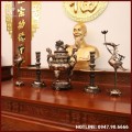 Bộ ngũ sự chạm hoa sòi đồng đỏ cạo màu cao 60cm