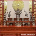 Bộ ngũ sự song long chầu nguyệt đồng đỏ khảm ngũ sắc cao 60cm