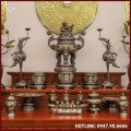 Bộ ngũ sự song long chầu nguyệt đồng đỏ khảm ngũ sắc cao 60cm