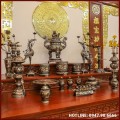 Bộ ngũ sự song long chầu nguyệt đồng đỏ khảm ngũ sắc cao 60cm