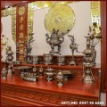 Bộ ngũ sự song long chầu nguyệt đồng đỏ khảm ngũ sắc cao 60cm