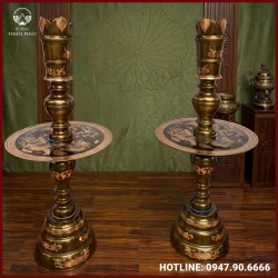Đôi chân nến long phụng đồng đỏ cạo màu cỡ lớn 