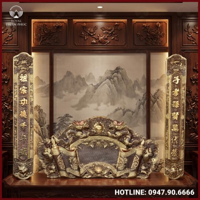 Cuốn thư câu đối đồng vàng giả cổ cao cấp