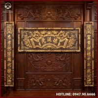 Đại tự câu đối Đức Lưu Quang đồng vàng giả cổ 