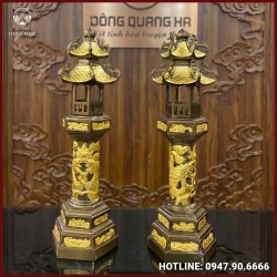Đèn mái chùa đồng đỏ dát điểm vàng