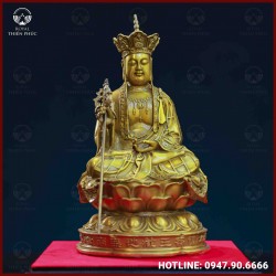 Tượng Địa Tạng Vương Bồ Tát áo hoa đồng vàng cao 30cm