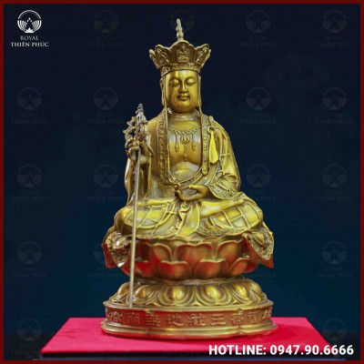 Tượng Địa Tạng Vương Bồ Tát áo hoa đồng vàng cao 30cm