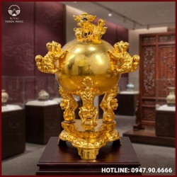Đỉnh cầu thất lân đồng đỏ dát vàng cao cấp