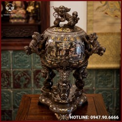 Đỉnh cầu thất lân đồng đỏ khảm tam khí kĩ cao cấp