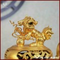 Đỉnh song long chầu nguyệt đồng đỏ dát vàng cao 60cm