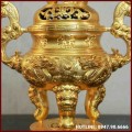 Đỉnh song long chầu nguyệt đồng đỏ dát vàng cao 60cm