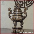 Đỉnh đồng đỏ khảm ngũ sắc song long chầu nguyệt cao 65cm