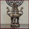 Đỉnh đồng đỏ khảm ngũ sắc song long chầu nguyệt cao 65cm