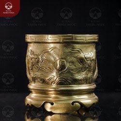 Bát hương bằng đồng catut đường kính 16cm song long chầu nguyệt
