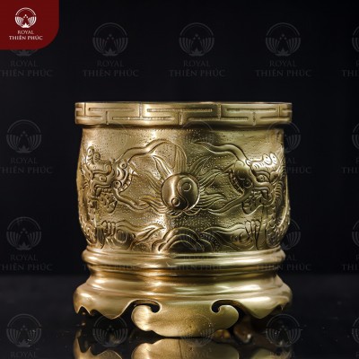 Bát hương bằng đồng catut đường kính 16cm song long chầu nguyệt