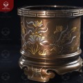 Bát hương bằng đồng chạm sen khảm tam khí dát điểm vàng phi 18cm