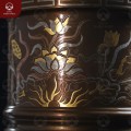 Bát hương bằng đồng chạm sen khảm tam khí dát điểm vàng phi 18cm
