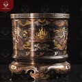 Bát hương bằng đồng khảm ngũ sắc phi 18cm chạm song long chầu nguyệt