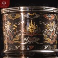 Bát hương bằng đồng khảm ngũ sắc phi 18cm chạm song long chầu nguyệt