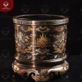 Bát hương bằng đồng khảm ngũ sắc phi 18cm chạm song long chầu nguyệt