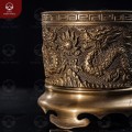 Bát hương bàn thờ phi 16cm chạm rồng nổi bằng đồng vàng hun