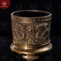 Bát hương bàn thờ phi 16cm chạm rồng nổi bằng đồng vàng hun
