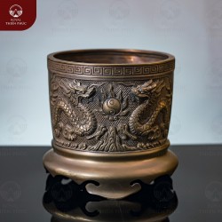 Bát hương đẹp chạm rồng phượng bằng đồng vàng hun đường kính 18cm