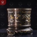 Bát hương đẹp chạm rồng phượng đường kính 22cm bằng đồng khảm ngũ sắc 