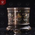 Bát hương đẹp chạm rồng phượng đường kính 22cm bằng đồng khảm ngũ sắc 