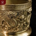 Bát hương đẹp đường kính 14cm chạm song long bằng đồng vàng mộc