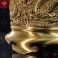 Bát hương đẹp đường kính 14cm chạm song long bằng đồng vàng mộc