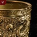 Bát hương đẹp đường kính 14cm chạm song long bằng đồng vàng mộc