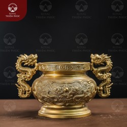 Bát hương đẹp tai rồng bằng đồng vàng làm màu đường kính 13cm