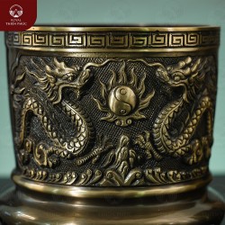 Bát hương đồng 2 công nghệ chạm nổi rồng phượng thờ gia tiên