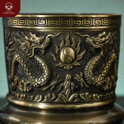 Bát hương đồng 2 công nghệ chạm nổi rồng phượng thờ gia tiên