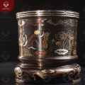 Bát hương đồng hoa sen khảm ngũ sắc tinh xảo đường kính 18cm 