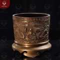 Bát hương đồng vàng hun giả cổ họa tiết Long Phụng đường kính 18cm  