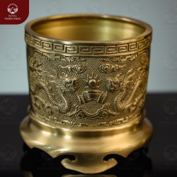 Bát hương thờ gia tiên bằng đồng vàng mộc đường kính 14cm