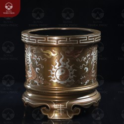 Bát hương thờ gia tiên phi 18cm bằng đồng khảm tam khí